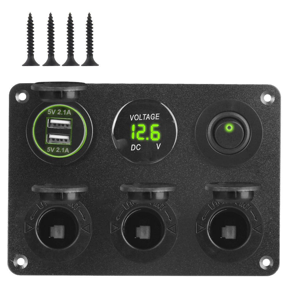 Для автомобиля, морского автофургона, прикуривателя, розетка, 6 в 1, многофункциональная панель, 4,2 А, тумблер, двойной USB-зарядное устройство, светодиодный вольтметр 12 В