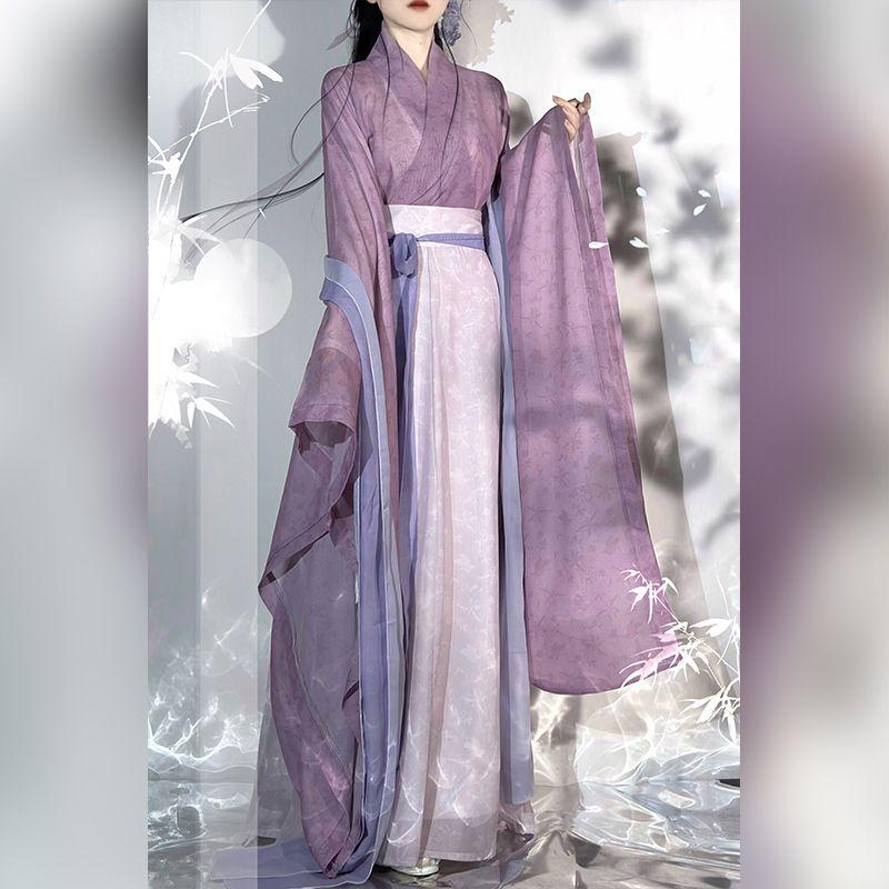 Китайские женские топы и юбки в стиле династии Вэй и Цзинь Ханфу, женские костюмы с широкими рукавами