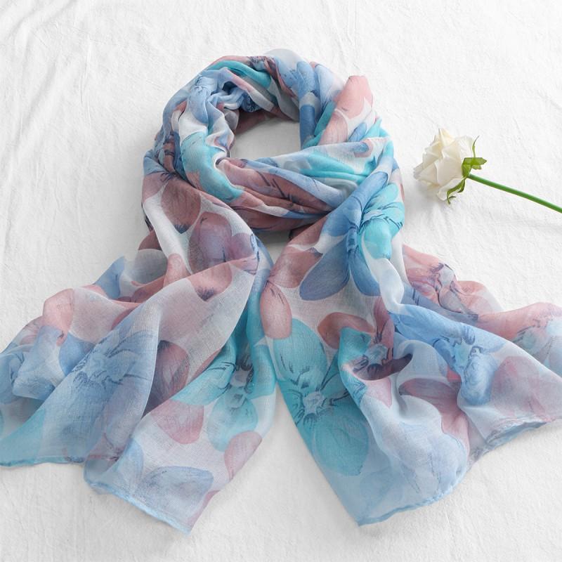 New Shawl Women's Lightweight Floral Print Balinese Yarn Long Towel Retro Tie-dyed Silk Scarf