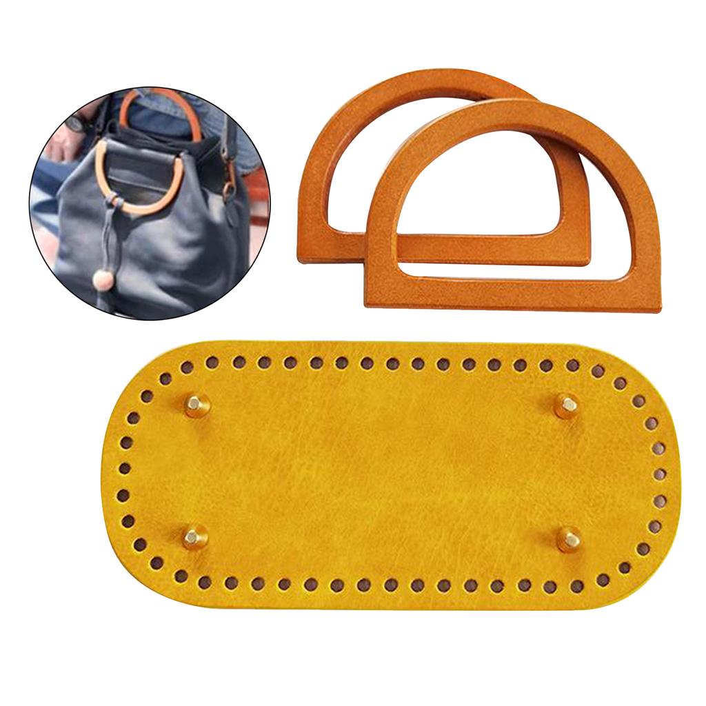 Crochet Bag Bottom Leather Base Tote Handle Set DIY Knitting Style 1
