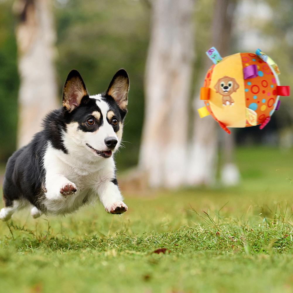 Интерактивная игрушка-мяч для собак для тренировок жевателей, декомпрессия, устойчивая к укусам, плюшевая ручка, игрушки для собак с колокольчиками, товары для домашних животных