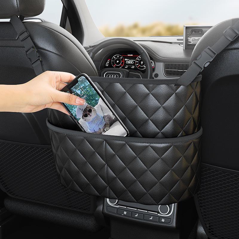 Leather Car Seat Hanging Storage Net Bag
