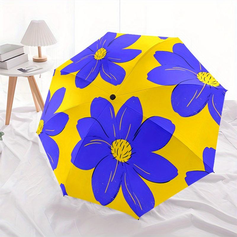 1pc Blue Flower Print Automatic Open/Close Umbrella, Portable Folding umbrella for Everyday Use yy250826022