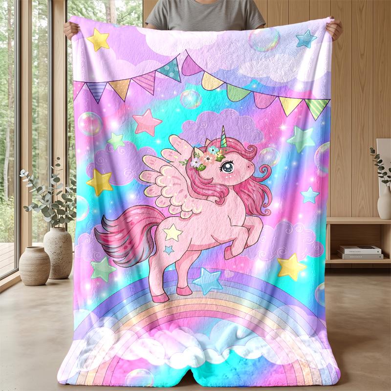 Pink Unicorn Holding Heart Theme blanket Lightweight Warm Flannel Blanket Decorative Throw Blanket for Home Decoration