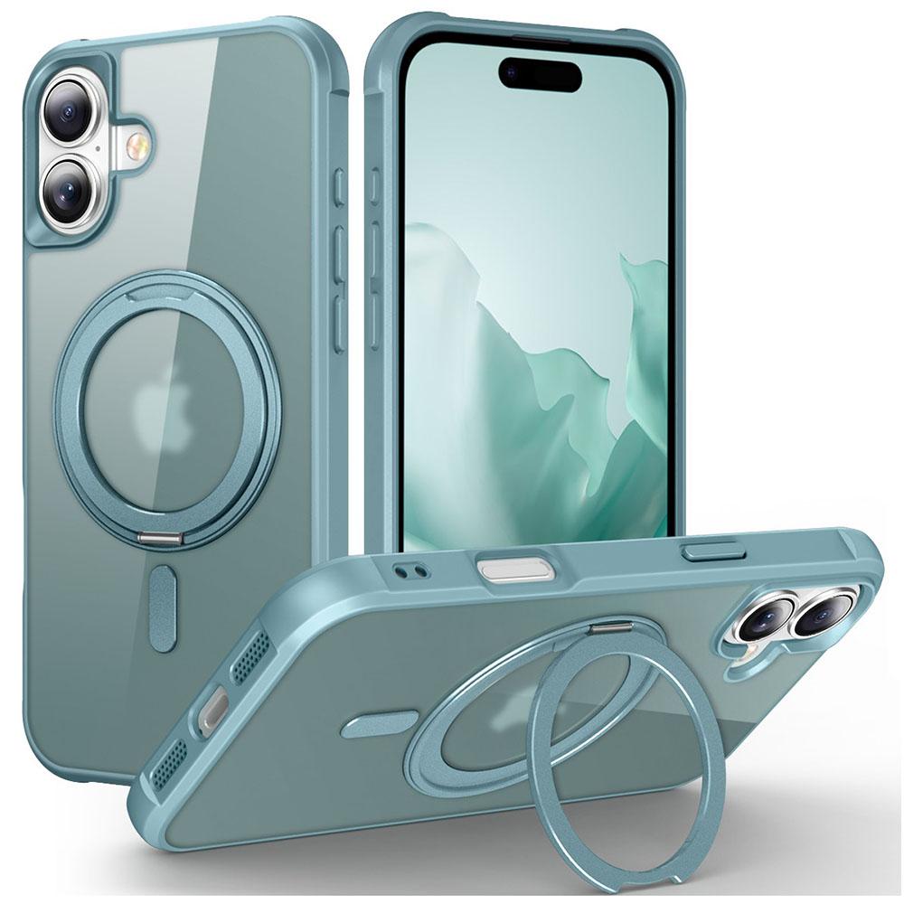 For iPhone 16 Plus Case Compatible with MagSafe Rotatable Ring Kickstand TPU+PC Phone Cover
