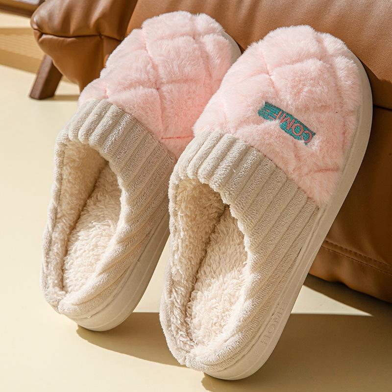 Winter 2024 Plush Cotton Slippers for Men and Women Indoor Warm Fur Home Footwear Autumn and Winter Comfort