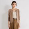 Women's Gold Sand Cashmere Cardigan - Twisted Cable Knit, Round Neck, Striped, Slim Fit, Autumn/Winter Sweater.