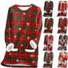 Women's Fashion Plaid Print Round Neck Long Sleeve Plush Winter Warm Pullover Top