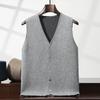 Men's Loose Casual V-neck Color Block Thickened Cashmere Knitted Sleeveless Vest Cardigan