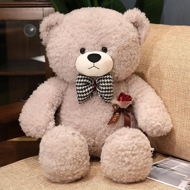 Kawaii Rose Teddy Bear Plush Pillow Stuffed Soft Curly Bow Tie Bear Plushie Toys Nice Valentine S Gift for Girlfriend