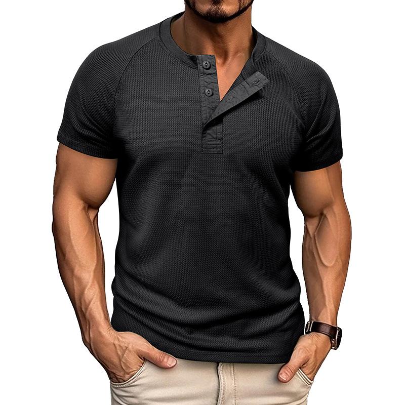 Летняя мужская рубашка Хенли, модная мужская футболка с коротким рукавом, тренд, универсальные повседневные топы с коротким рукавом