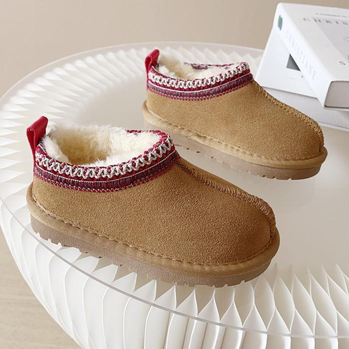 Luxury Children Fur Slippers Boot Retro Round Head Cotton Baby Girl Boy Winter Plush Warm Home Shoes Non-slip Kids Slipper
