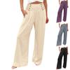 Summer Cotton Linen Wide Leg Pants Women Loose Palazzo Pant Pocket Elastic Waist Button Casual Pants