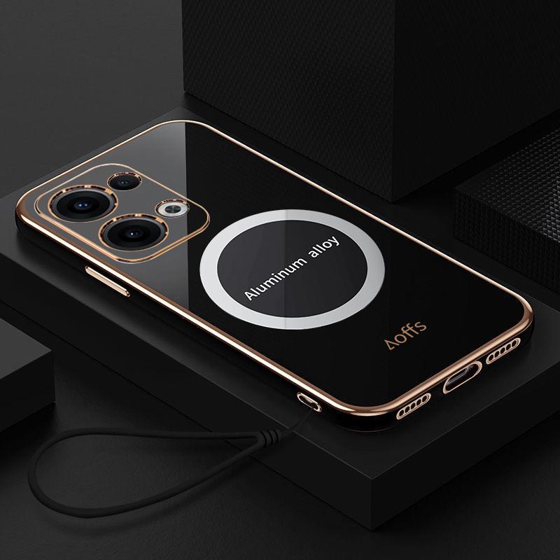 For Oppo Reno13 Pro Case Oppo Reno 13 Phone Case Luxury Square Plating Magnetic Attraction ShockProof Silicone Back Cover