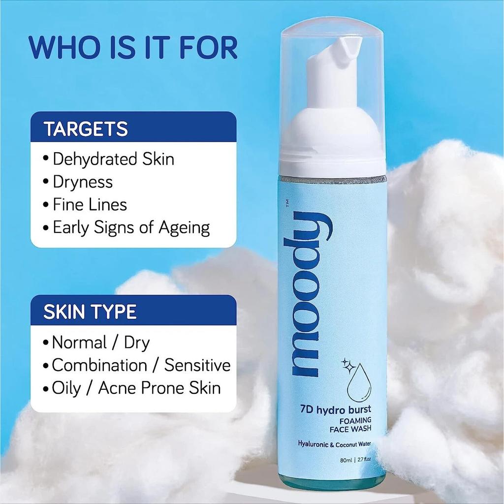 Moody 7D Hydro Burst Foaming Face Wash with Hyaluronic Acid & Coconut