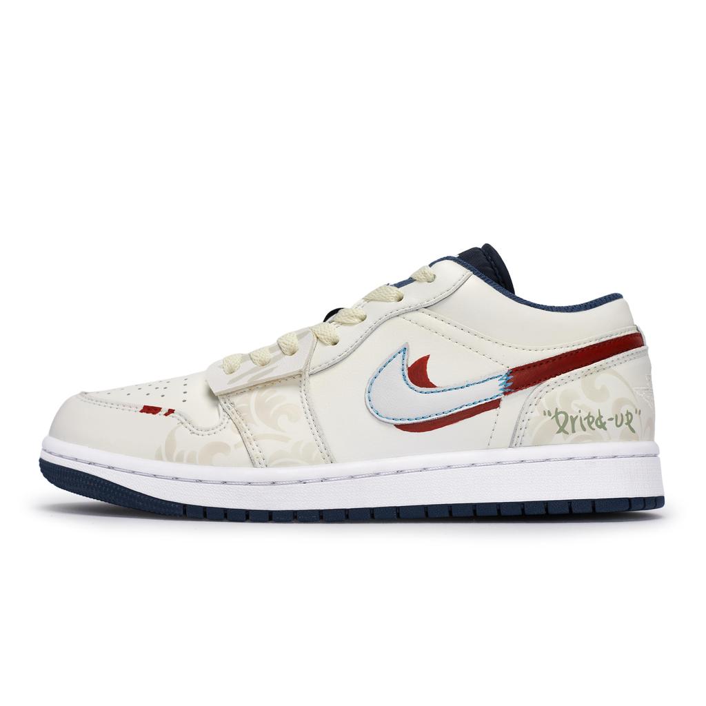 Jordan Air Jordan 1 Износостойкие Низкие Винтажные Баскетбольные Кроссовки Мужские Бежевый Белый Красный 553558-414(Team80-S-BOX)