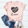 (Asian Size)Tee Top Love Striped Style Watercolor 90s Clothing Casual Short Sleeve Women Print Lady Fashion T Shirt Female Graphic T-shirt