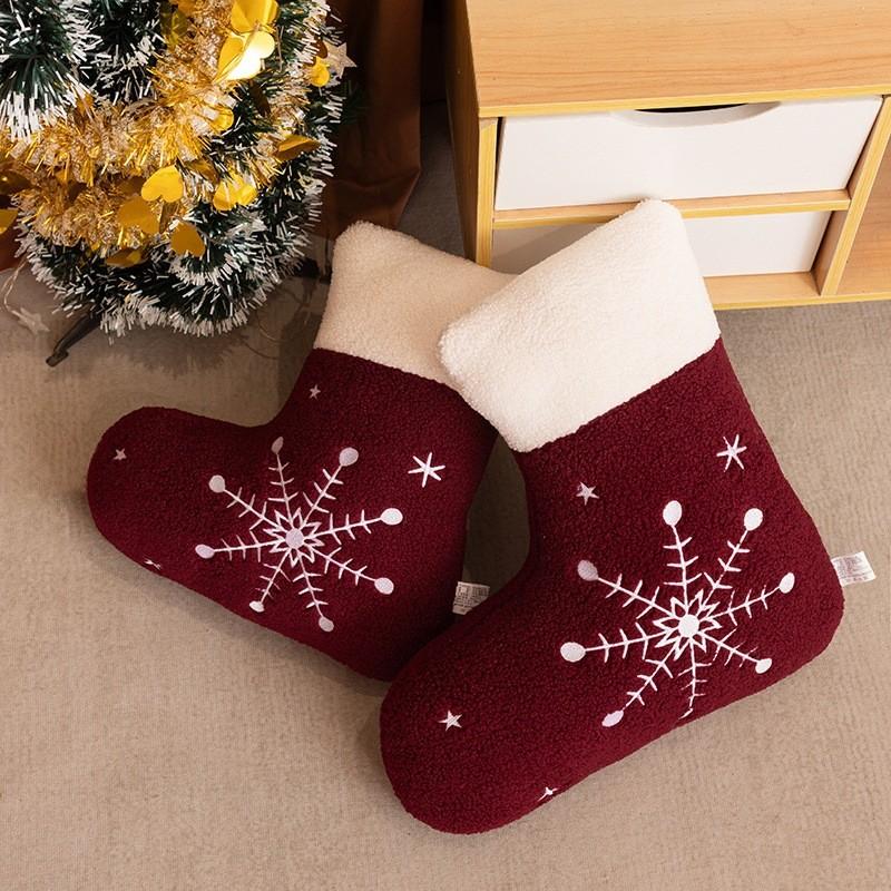 Christmas Decor Plush Sock With Embroidered Snowflake And Gift Bag For Holiday Home Decor