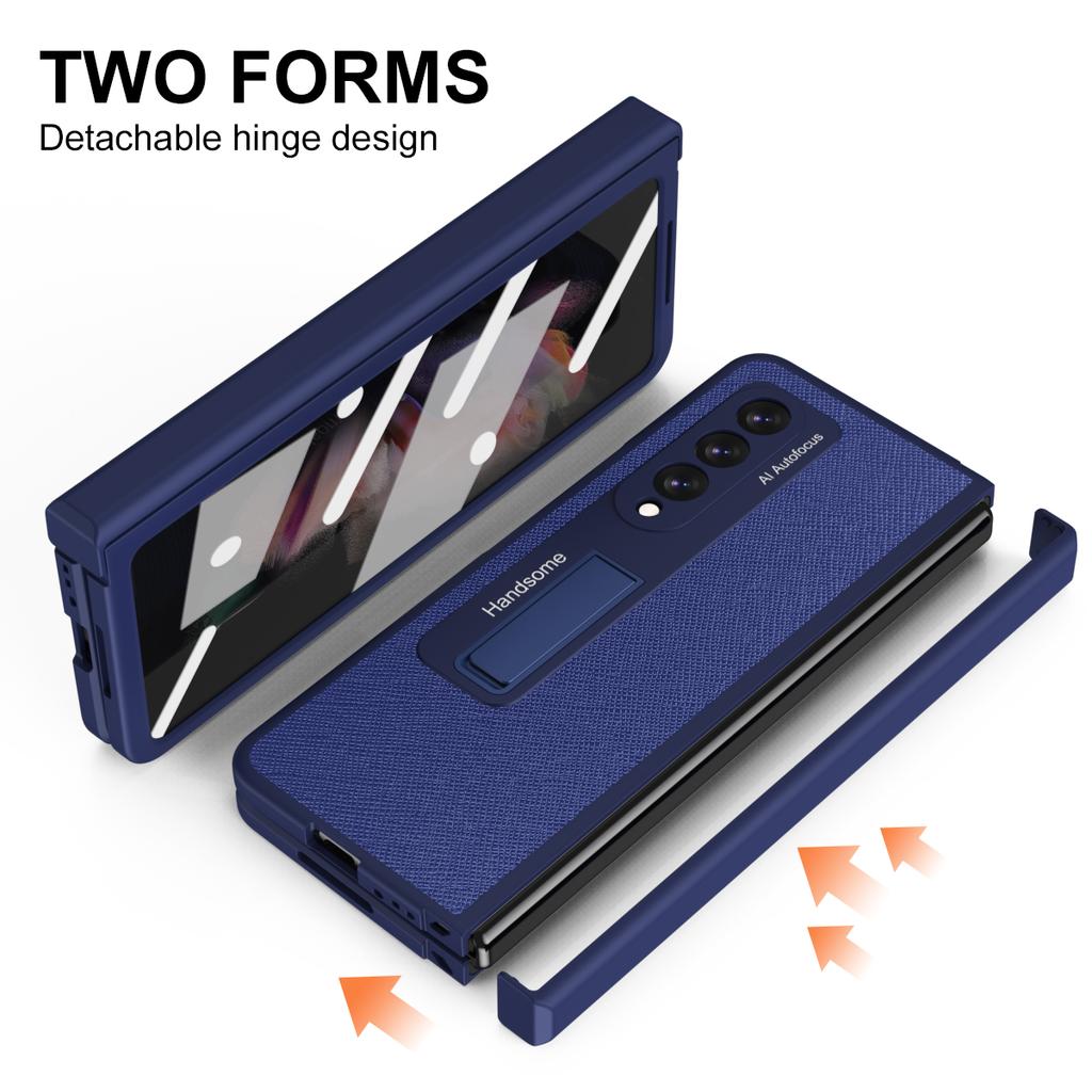 Hinge Cross Pattern Case For Samsung Galaxy Z Fold 3 5g Cover With Kickstand Shell -Membrane Shell For Galaxy Z Fold 4 5g Fundas