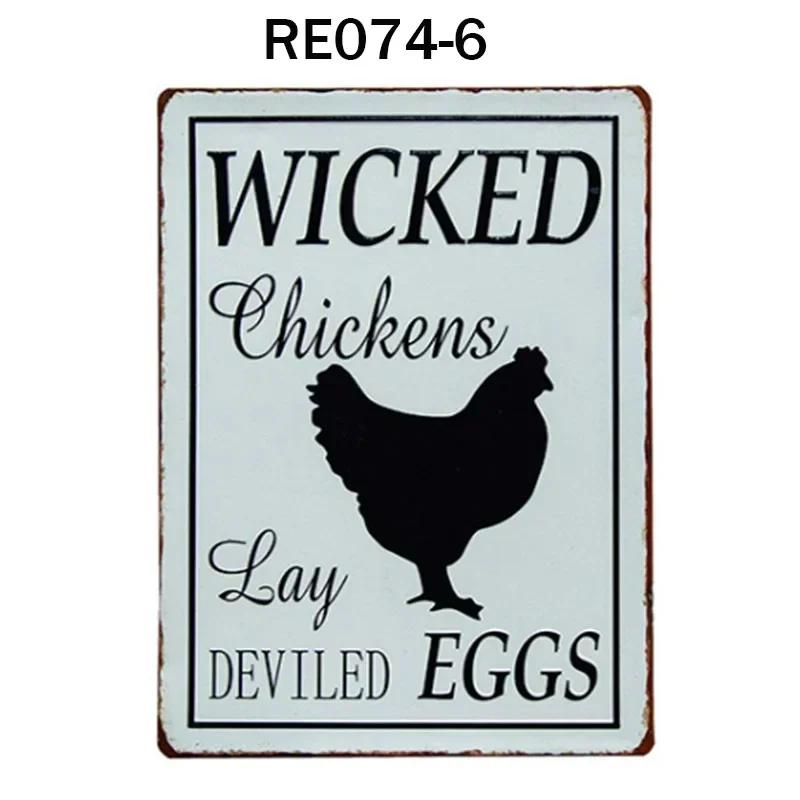 Happy-Hens Свежие яйца Металлическая жесть Плакат Куры Ферма Магазин Плакат Винтаж Ресторан Настенный декор Ретро таблички Знаки 20*30 см