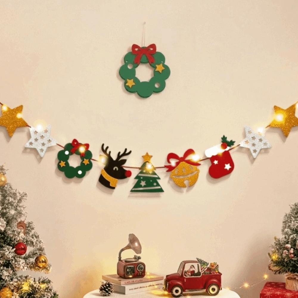 Handmade Garland Felt Material Pull Flag Decor Supplies Luminous Christmas Banner Themed Party
