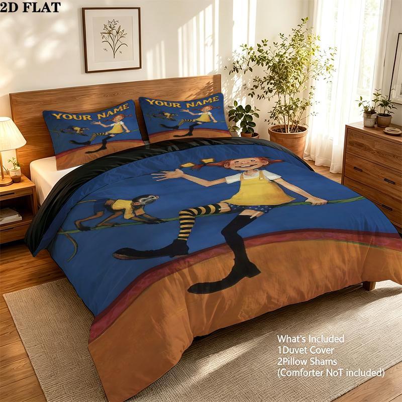 Custom Name Pippi Pattern Bedding uilt Set uilt Cover Pillowcase Home Decoration Birthday Gift(1*duvet cover + 2*pillowcase without core)