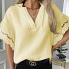 Летние однотонные блузки с короткими рукавами и лацканами с v-образным вырезом, женские летние свободные блузки больших размеров, женские топы