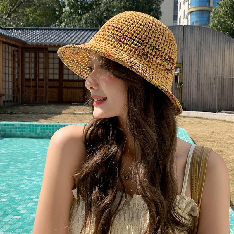 Модная соломенная шляпа в иностранном стиле, лето 2025 года, солнцезащитная шляпа для моря, куполообразная плетеная шляпа для рыбака, показывающая маленькое лицо