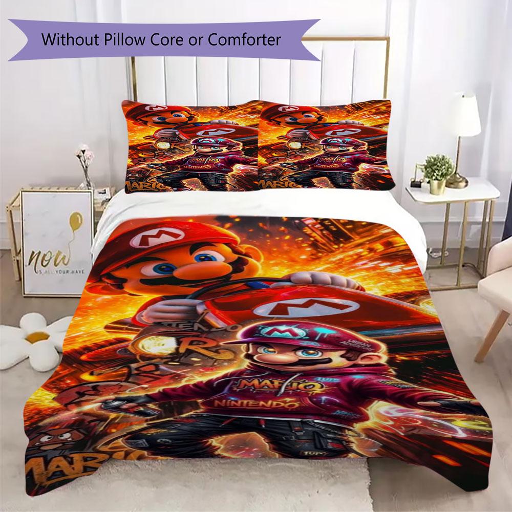 Super Mario Prints bedding, duvet cover and pillowcases, birthday gift (1 duvet cover + 2 pillowcases, pillow insert not included)JM002