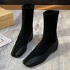 2024 Fashion Square Low Heel Ladies Elegant Slip On Long Boots Winter Pointy Women's Shoes Light and Comfortable