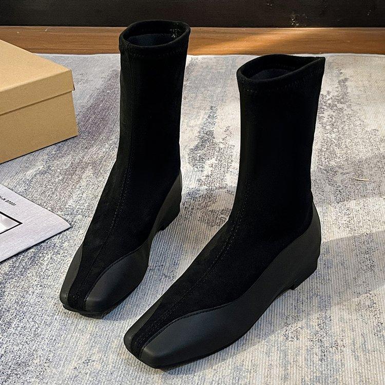 2024 Fashion Square Low Heel Ladies Elegant Slip On Long Boots Winter Pointy Women's Shoes Light and Comfortable