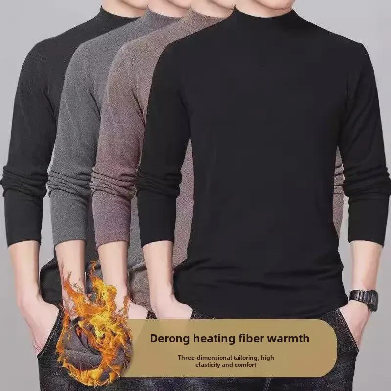 Men's Double-Sided Velvet Turtleneck T-Shirt with Warm Lining for Fall & Winter