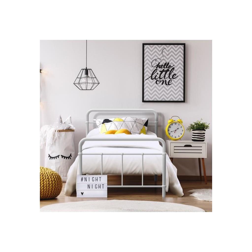 Детская металлическая кровать 90 x 190 см с перекладинами - Светло-серый - Основание кровати в комплекте - AARON