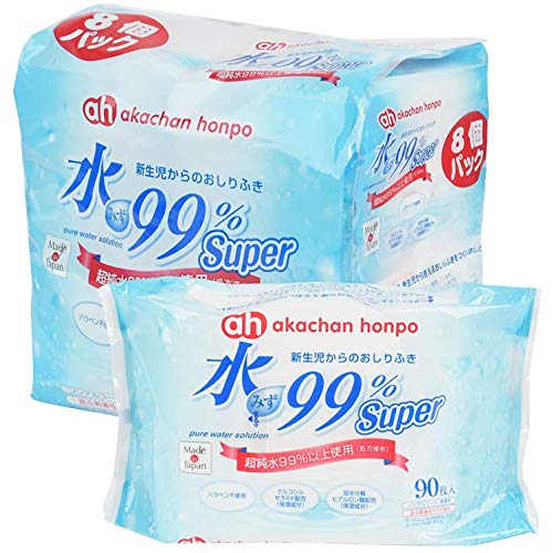 Akachan Honpo Water Super Baby Wipes 90 Sheets X 8 Pack 99%