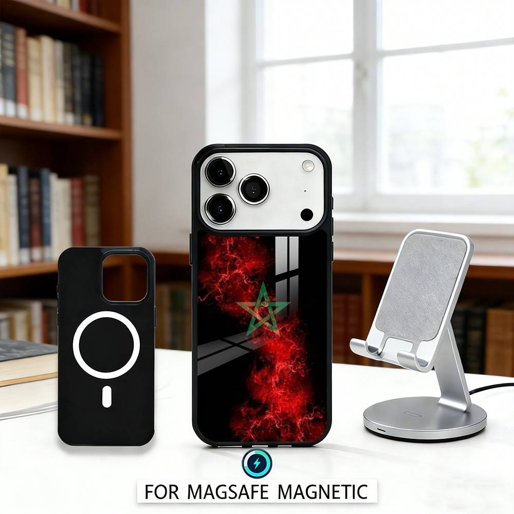 M-Morocco Flag Phone Case Magnetic For iPhone17 16 15 14 13 12 Pro Max For Magsafe Wireless Charging Cover