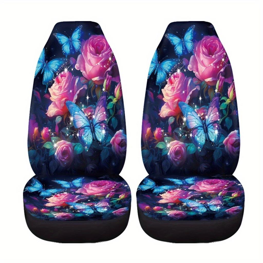 2 шт. Чехлы на сиденья автомобиля с бабочками и розами, Универсальные чехлы на сиденья только для передних сидений, Автомобильная подушка-сиденье-ковш