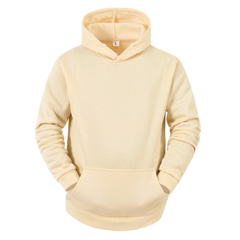 Men S Fleece Solid Color Hooded Pullover Sweatshirt Casual European Size