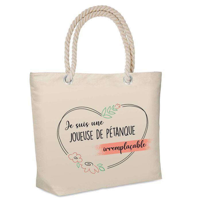 Sac de plage - PLANETEE - isotherme Joueuse de Pétanque Irremplaçable - Coton - Grande contenance - Imprimé en France