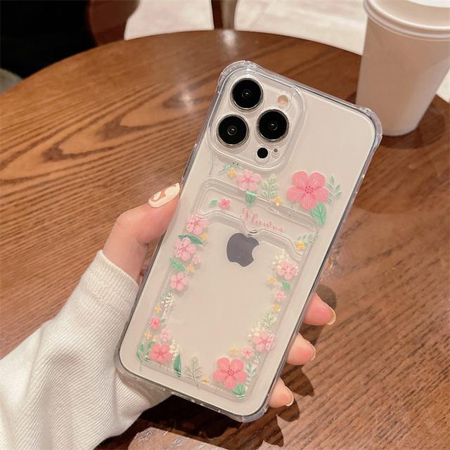 Сумка для карточек с цветами тюльпана, прозрачный чехол для телефона Iphone 14 Pro Max 13 12 11pro Max X Xs Xr, мягкий силиконовый противоударный бампер, задняя крышка