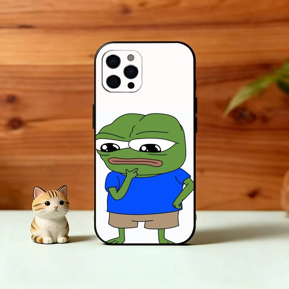 Чехол для телефона с мемом "Грустная смешная лягушка" для iPhone 17,16,15,14,13,12,11 Plus,Pro Max,XS,Мягкий силиконовый черный чехол
