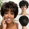 Dark Brown Synthetic Hair Short Curly Wig with Side Bangs Heat Resistant Wig for Black Women Mommy Wigs Daily Casual