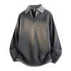 Mens Oversized Knit Sweater 2026 Fall Thick Warm Layered Look Collar Pullover Streetwear Casual Grey Khaki