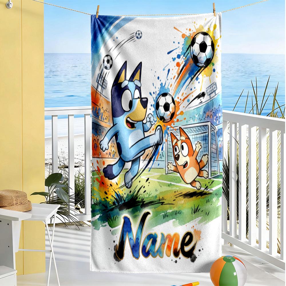 Bluey's Christmas Adventure Personalized Name Beach Towel Quick-Dry Soft Microfiber Perfect for Traveling Yoga Camping and Swimming