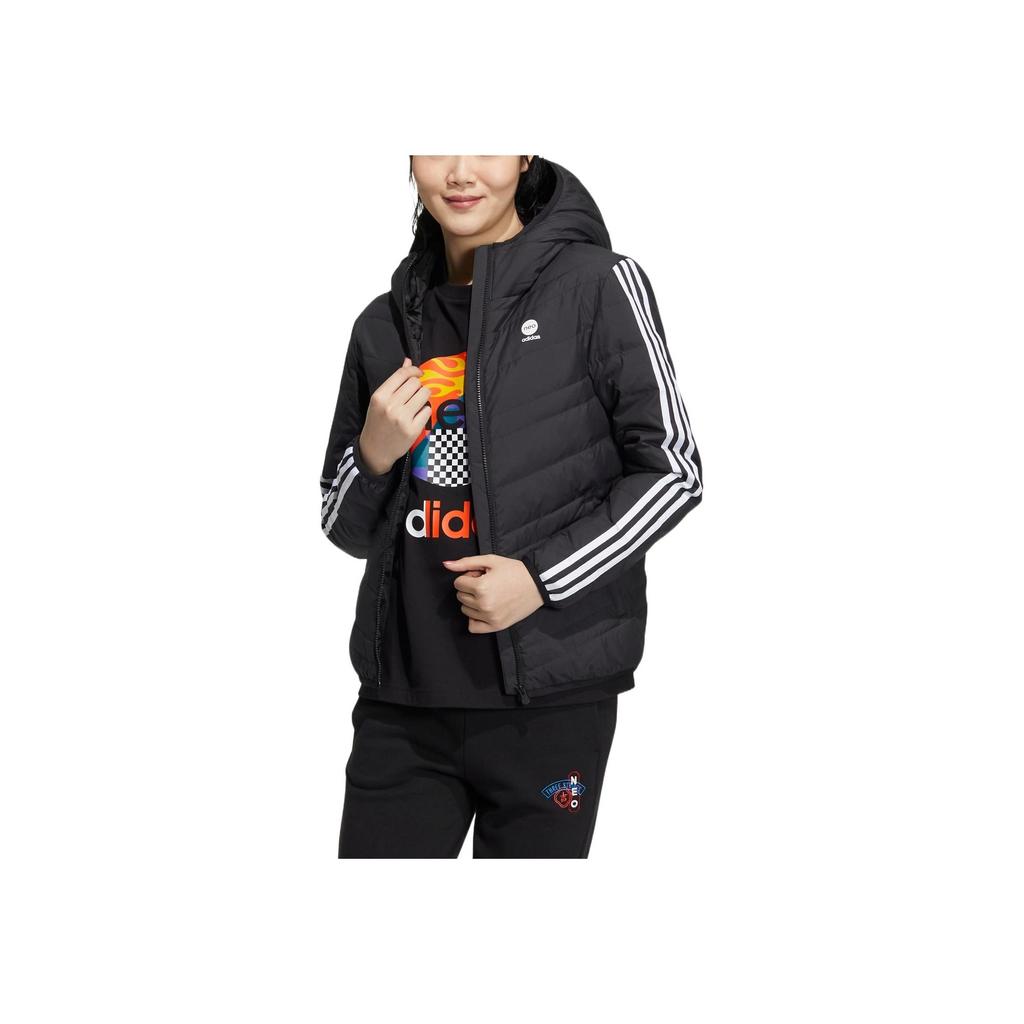 adidas Neo с логотипом и принтом на боковых плечах, тройной дизайн, пуховик на молнии, верхняя одежда унисекс, черный HN4793