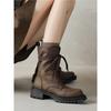 Travel Model Brown Sweet Cool Middle Heel Martin Boots Women's Summer Xinjiang Boots 2025 New British Lace-up Short Boots for Girls