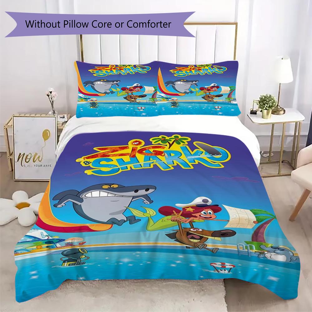 Zig&Sharko Pattern Bedding,Quilt Set Quilt Cover Pillowcase Home Birthday Gift(1 * duvet cover + 2 * pillowcase, without core)_lx