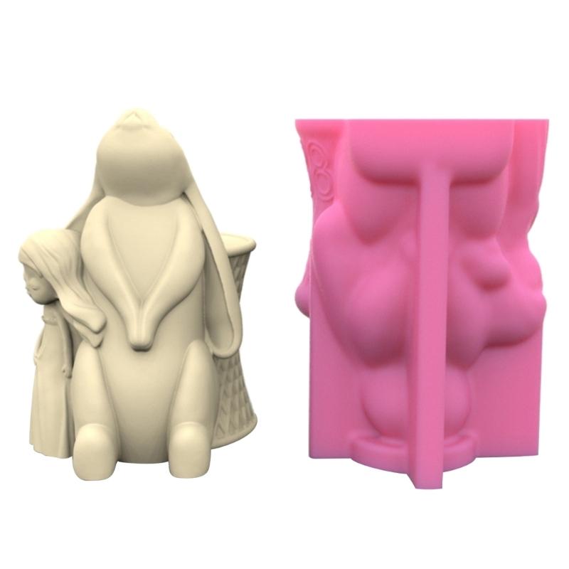 Rabbit and Girl Silicone Mold for DIY Flower Pots Reusable Pen Holder Epoxy Casting Molds Home Ornament Resin Molds
