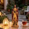 Садовая статуэтка Благословенной Матери с цветочной USB-лампой, Светящаяся роза, Декоративная лампа для улицы, Устойчивая к погодным условиям