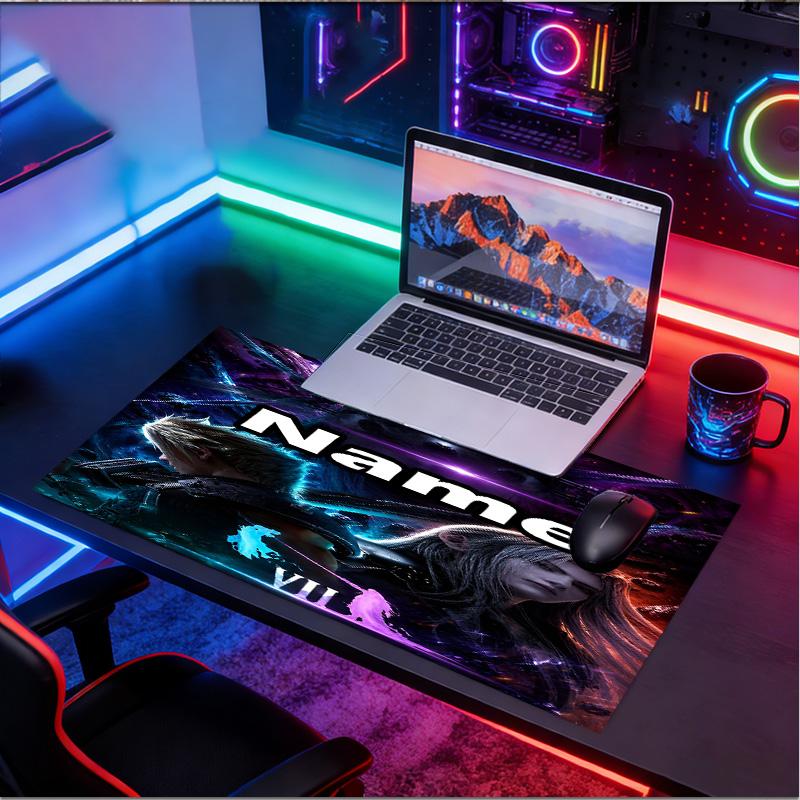 Custom Name Personalized Final Fantasy Pattern Mousepad, Laptop PC Desk Mat, Decorative Desk Mat for Home Keyboard Pad Gift