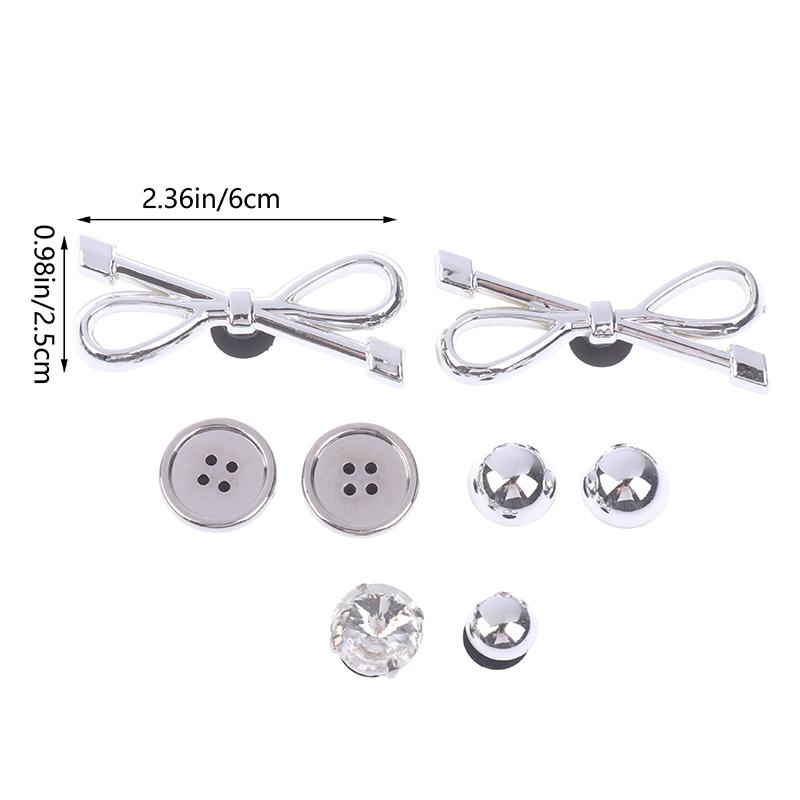 8Pcs/Set Metal Silver Electroplated Bow Button Dot Heart Charms Shoe Buckle Diy Detachable Clogs Sandals Accessories